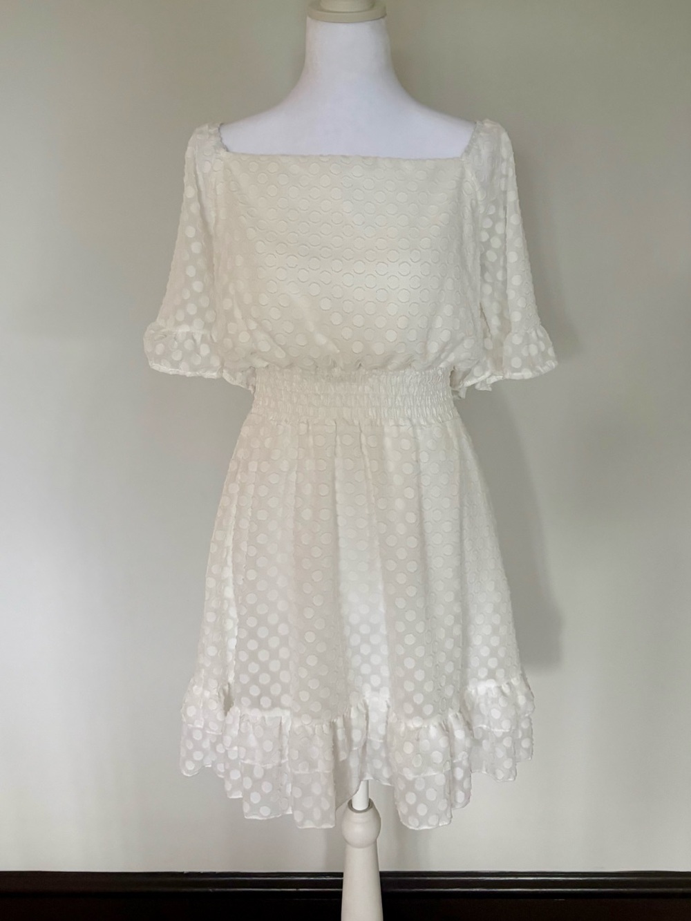 White Polka Dot Square-Neck Dress